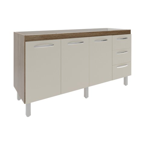 Balcão Cozinha Armário Gabinete para Pia 157 Cm 3 Portas e 3 Gavetas Estela Savana Off White