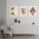 Ver imagem 2 de Kit 3 Quadros Artes Boho Folhas Bege e Cinza 33x24cm - com Vidro:moldura Branca