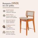 Ver imagem 2 de Kit 3 Banquetas Alta Balcão Tela Palha Madeira Maciça Apoio de Pés Aço Champagne Onix Linho Palha