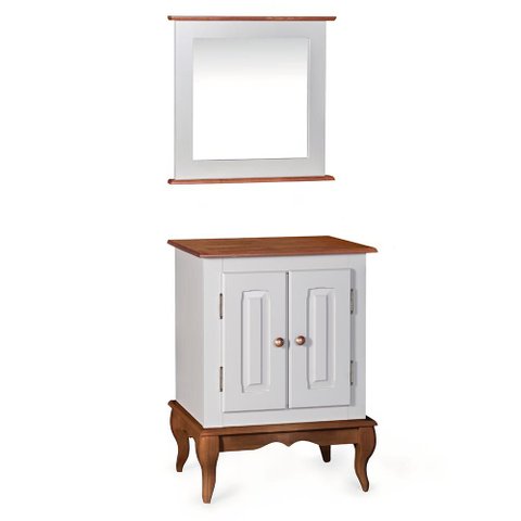 Gabinete para Banheiro 2 Portas com Espelheira Dália 3057 - Off White/imbuia Glazer