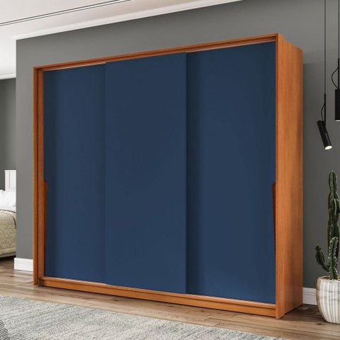 Guarda-roupa Casal Porto 3 Portas 4 Gavetas Freijó/azul - Politorno
