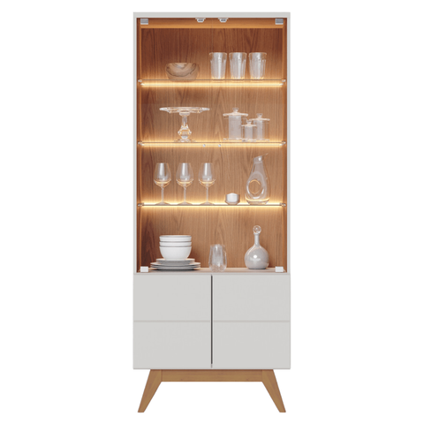 Cristaleira Chicago 160cm 3 Portas Adega Vinhos Detalhe Chanfrado Off White Freijó