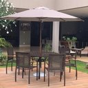 Ver imagem 2 de Jogo Conjunto de Mesa 6 Cadeiras de Alumínio com Guarda Sol