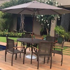 Jogo Conjunto de Mesa 6 Cadeiras de Alumínio com Guarda Sol
