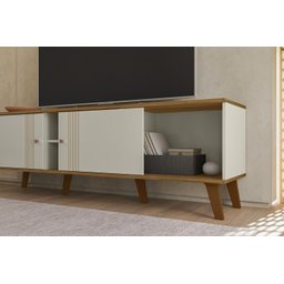 Rack Denver 160m para Tv até 65 Polegadas com 2 Portas de Correr Off White/nature - Peternella - 4