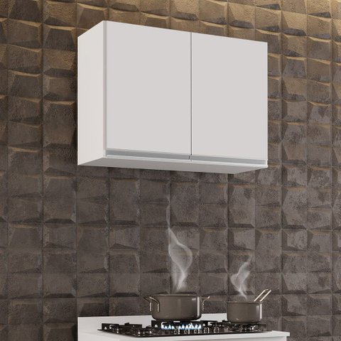Armário Aéreo de Cozinha Lavanderia 02 Portas Eva Branco 80 Cm - D’rossi