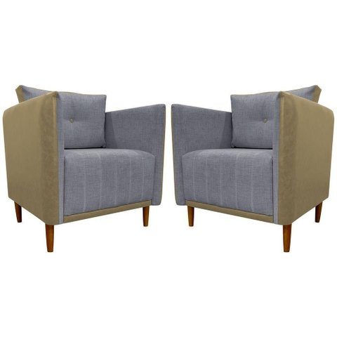 Kit 2 Poltronas Decorativa para Sala Recepção Consultório Aviv Luxo Corino e Linho