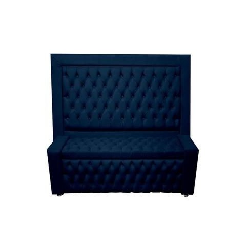 Kit Cabeceira de Cama Box e Calçadeira Baú Retro Capitonê Botão Encapados King 195 Cm Suede Azul Mar