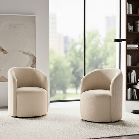 Kit 02 Poltronas Curva Orgânica Nature Gaia Boucle Bege - Montanaris Decor