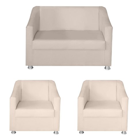 Kit Poltrona Namoradeira e 2 Poltronas Decorativa 68 Cm Tilla Bege - Mafer