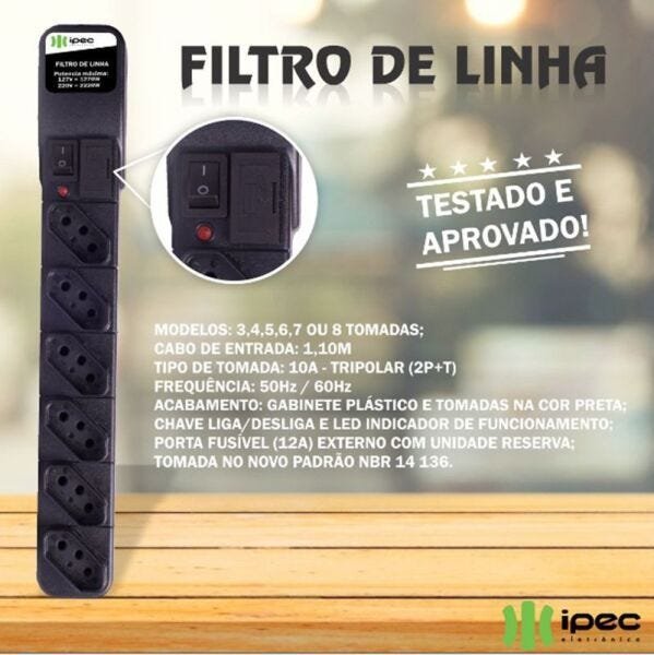Filtro de Linha extensão ABS 6 Tomadas - 2