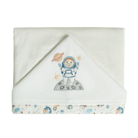 Toalha de Banho Bebê Menino Espacial Azul 87x88 Cm - Hug