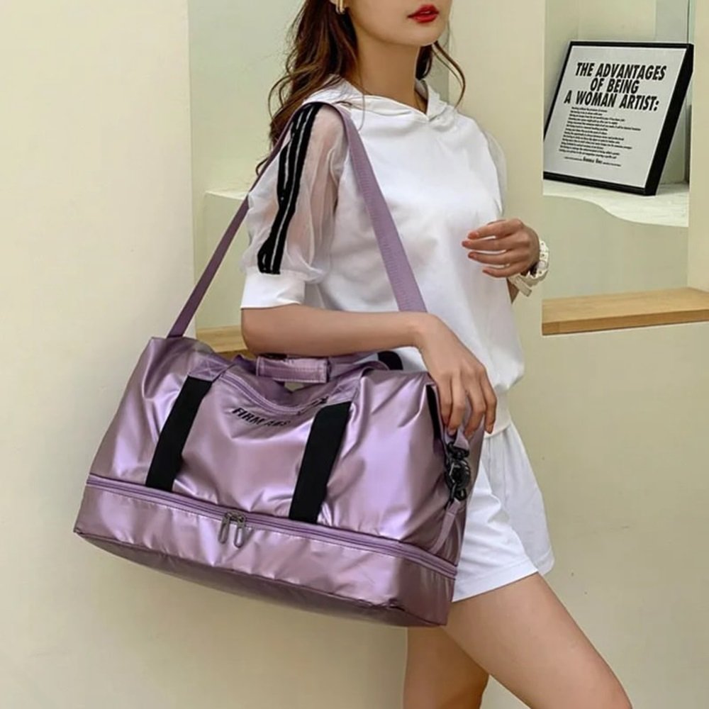 Bolsa Feminina Grande Capacidade Academia Mala Impermeável:roxo - 3