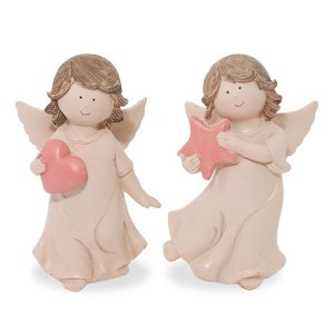 Conjunto Anjos De Resina Pequeno 10cm Coração Estrela