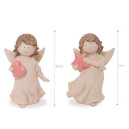 Conjunto Anjos De Resina Pequeno 10cm Coração Estrela - 2