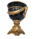 Ver imagem 2 de Vaso Decorativo Cerâmica Preto + Alto Relevo + Base em Ouro Velho