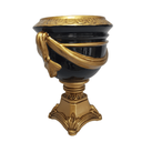Ver imagem 3 de Vaso Decorativo Cerâmica Preto + Alto Relevo + Base em Ouro Velho