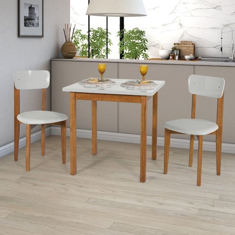 Mesa com Cadeiras 80cm Mdf Pinus Estofado Robusto Moderno:off White