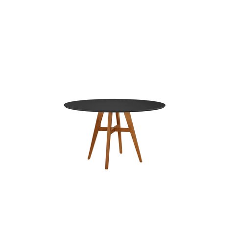 Mesa de Jantar Atenas Madeira Maciça 110cm Tampo Redondo Vidro Móveis Minas Preto