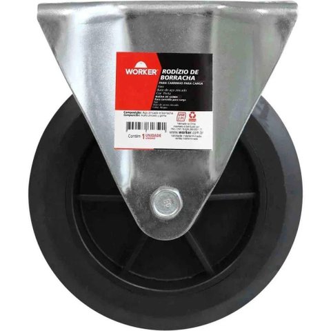 Rodízio Fixo 4 Polegadas 70kg Aço Zincado Borracha Preto para Carrinho de Carga Worker