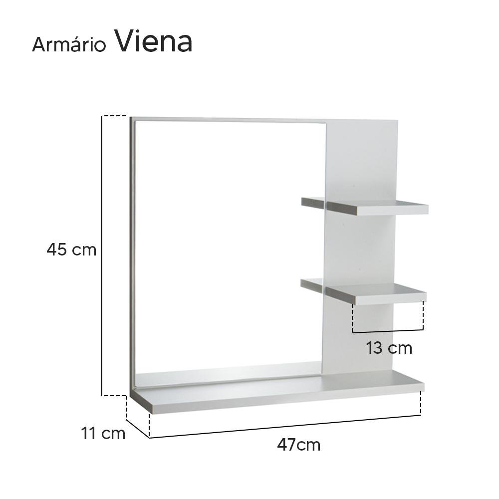 Espelho para Banheiro com Armário Branco Viena 45cm - 3