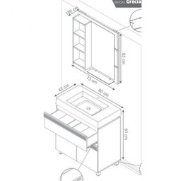 Gabinete para Banheiro com Cuba e Espelheira Grécia 80 Balcony - 4