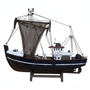 Barco Pesqueiro Decorativo 30 Cm - em Madeira Azul Escuro 30 X 26 Cm