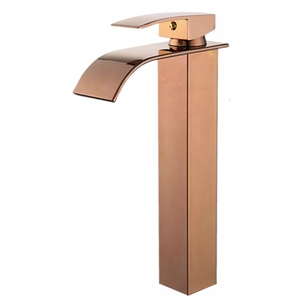 Torneira Slim Cascata Misturador de Mesa Monocomando para Lavatório Banheiro Lavabo Pia Rose-gold