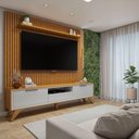 Ver imagem 3 de Conjunto Painel Lyon + Rack Viena 227cm MDF com LED Naturalle e Off White
