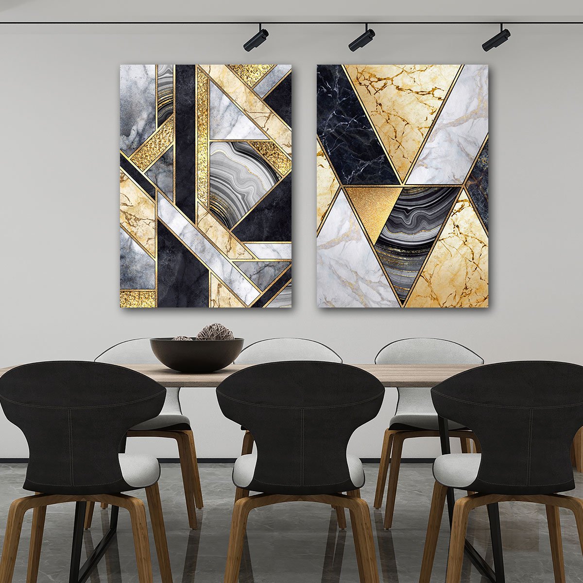 Conjunto Quadros Decorativos para Sala Quarto Geométricos Dourado em Tecido Canvas - 4