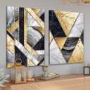 Ver imagem 1 de Conjunto Quadros Decorativos para Sala Quarto Geométricos Dourado em Tecido Canvas