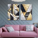 Ver imagem 2 de Conjunto Quadros Decorativos para Sala Quarto Geométricos Dourado em Tecido Canvas