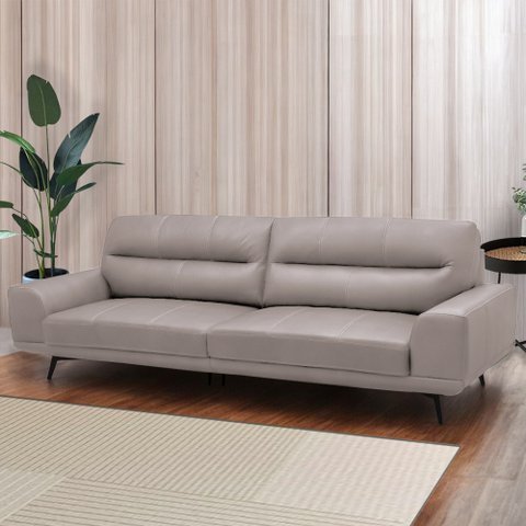 Sofá Decorativo Ashton 3 Lugares Sala de Estar 256cm Pés em Aço Couro Avelã G88 - Gran Belo