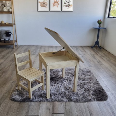 Conjunto Mesa Carteira Mesinha Baú Quadrada Infantil Educativa Atividades Madeira Maciça Resistente