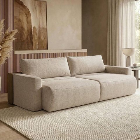 Sofá Cama Belissimo 3 Lugares 2,30m Design Orgânico Moderno e Confortável Bege