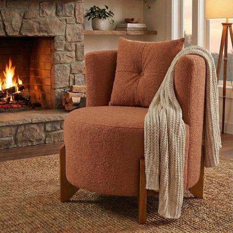 Poltrona Decorativa Orgânica Curva Luna Boucle Terracota - Montanaris Decor