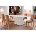 Ver imagem 4 de Mesa P/ Cozinha Luna C/ Tampo 180x90cm Flex Madeirado Vidro Canto Curvo - Imbuia/ripado 3d/off White
