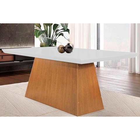 Mesa P/ Cozinha Luna C/ Tampo 180x90cm Flex Madeirado Vidro Canto Curvo - Imbuia/ripado 3d/off White