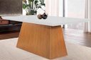 Ver imagem 1 de Mesa P/ Cozinha Luna C/ Tampo 180x90cm Flex Madeirado Vidro Canto Curvo - Imbuia/ripado 3d/off White