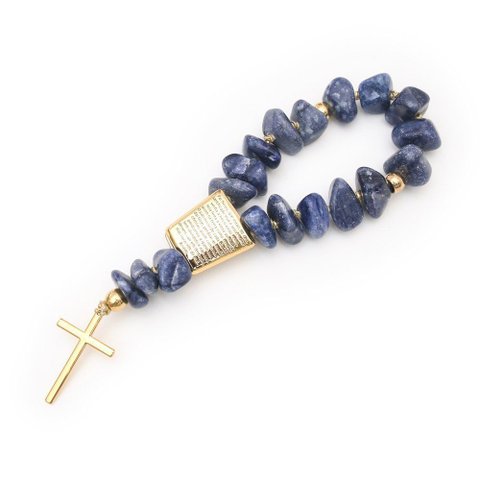 Terço Decorativo Pai Nosso Pedra Quartzo Azul