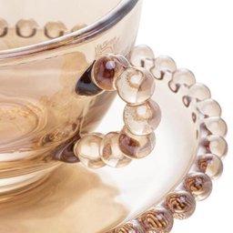 Conjunto 4 Xícaras Chá Cristal Com Pires Âmbar 180Ml - Wolff - 4