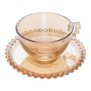 Conjunto 4 Xícaras Chá Cristal Com Pires Âmbar 180Ml - Wolff