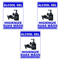 Kit 3 Placas De Sinalização Higienize Suas Mãos 22X16Cm - 1