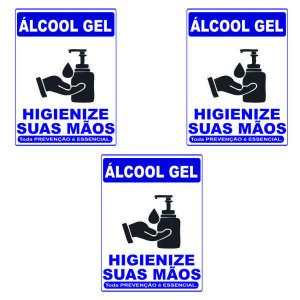 Kit 3 Placas De Sinalização Higienize Suas Mãos 22X16Cm