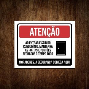 Placa de Atenção Mantenha a Porta Fechada - Condomínio 27x35