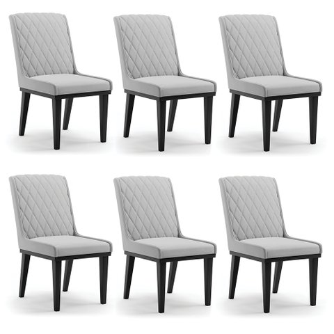 Cadeira Sala de Jantar Base Madeira Preto Kit 6 Sofia Suede Cinza D03 - D'Rossi
