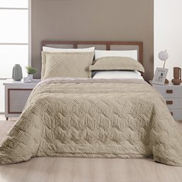 Colcha Madelyn Queen Size Cobre Leito Aveline 03 Peças Matelado 300 Fios:CAQUI - 1