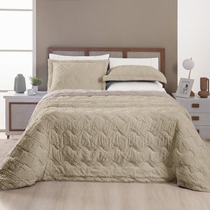 Colcha Madelyn Queen Size Cobre Leito Aveline 03 Peças Matelado 300 Fios:CAQUI