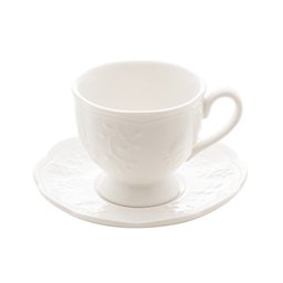 Xícara P/chá C/pires de Porcelana New Bone Butterfly Flower Branco 200ml Lyor - 1