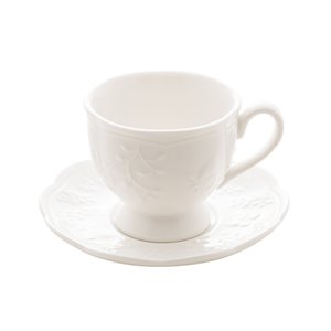 Xícara P/chá C/pires de Porcelana New Bone Butterfly Flower Branco 200ml Lyor